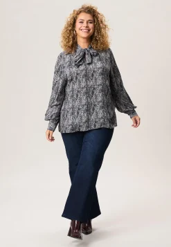 Discount Miss Etam Blouse print strikdetail grijs zwart Multi zwart