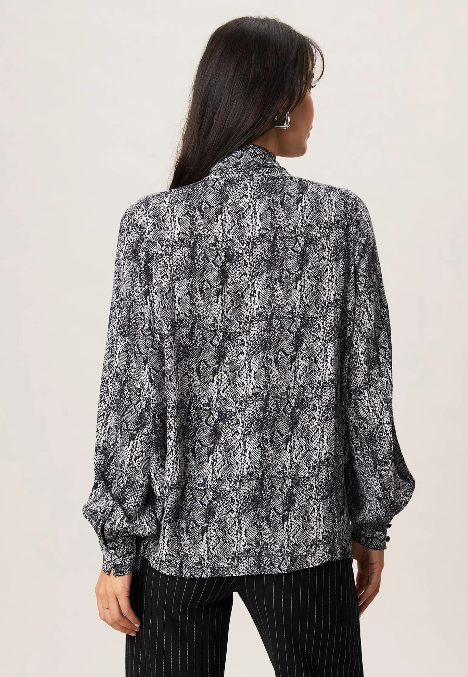 Clearance Miss Etam Blouse print strikdetail grijs zwart Multi zwart
