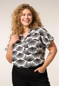 Outlet Miss Etam Blouse print zwart Multi offwhite