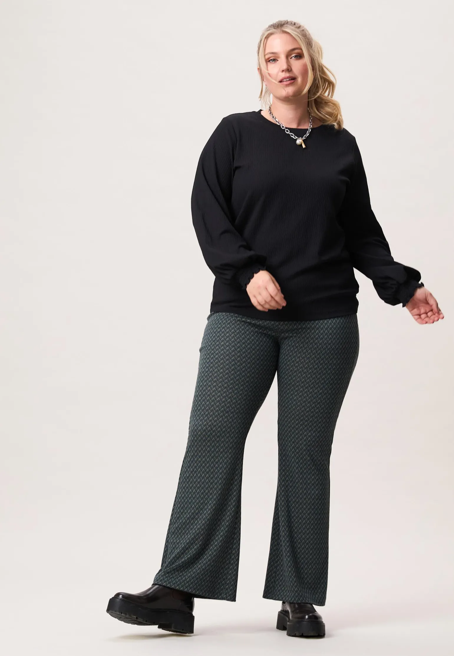 Sale Miss Etam Broek flared print groen Multi cyan