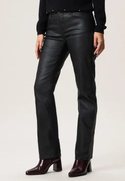 Miss Etam Broek straight fit coated 32" Zwart