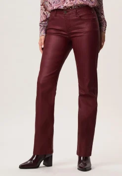 Online Miss Etam Broek straight fit coated rood 32" Dark red
