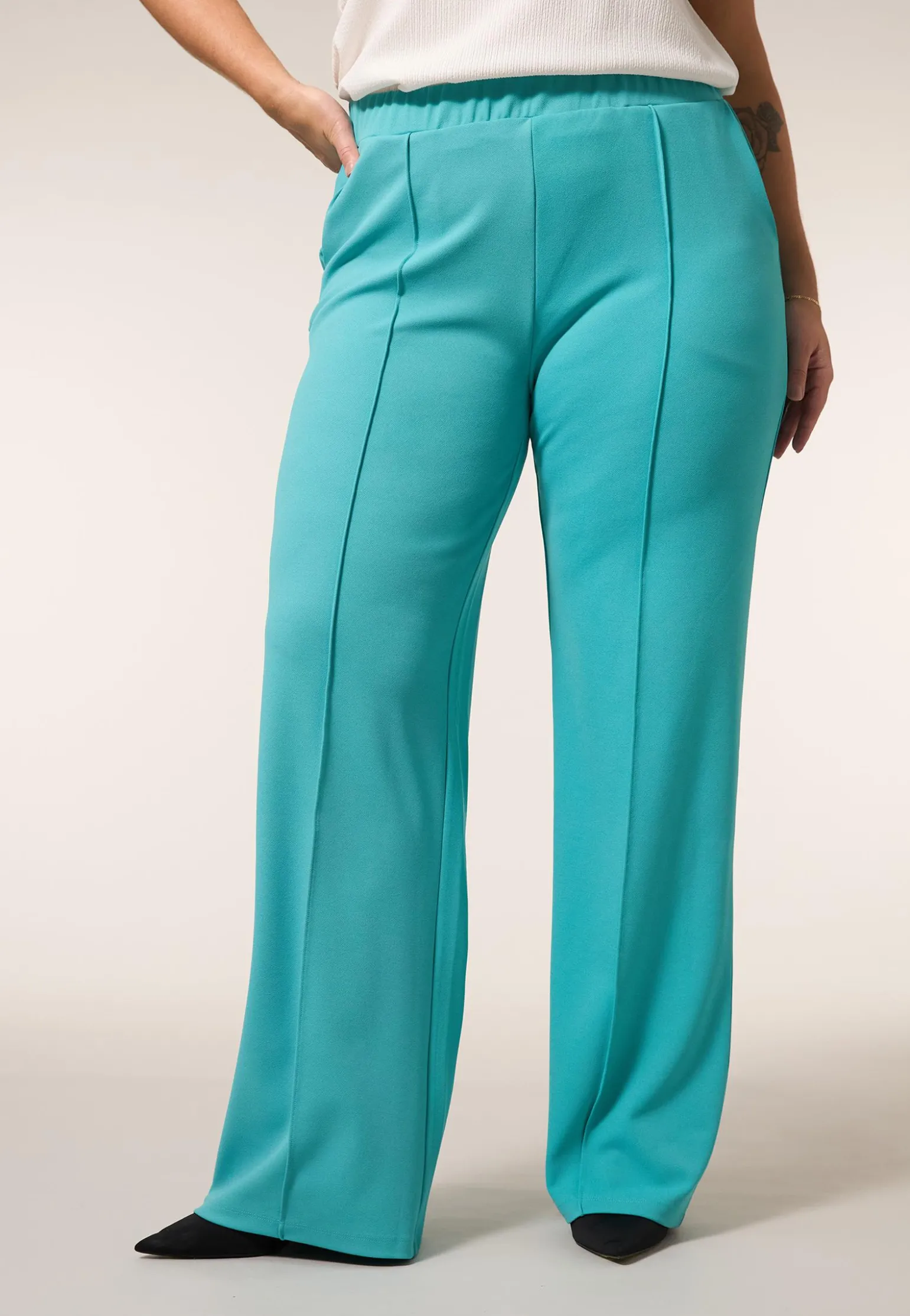 Miss Etam Broek wide leg blauw 32" Soft Aqua