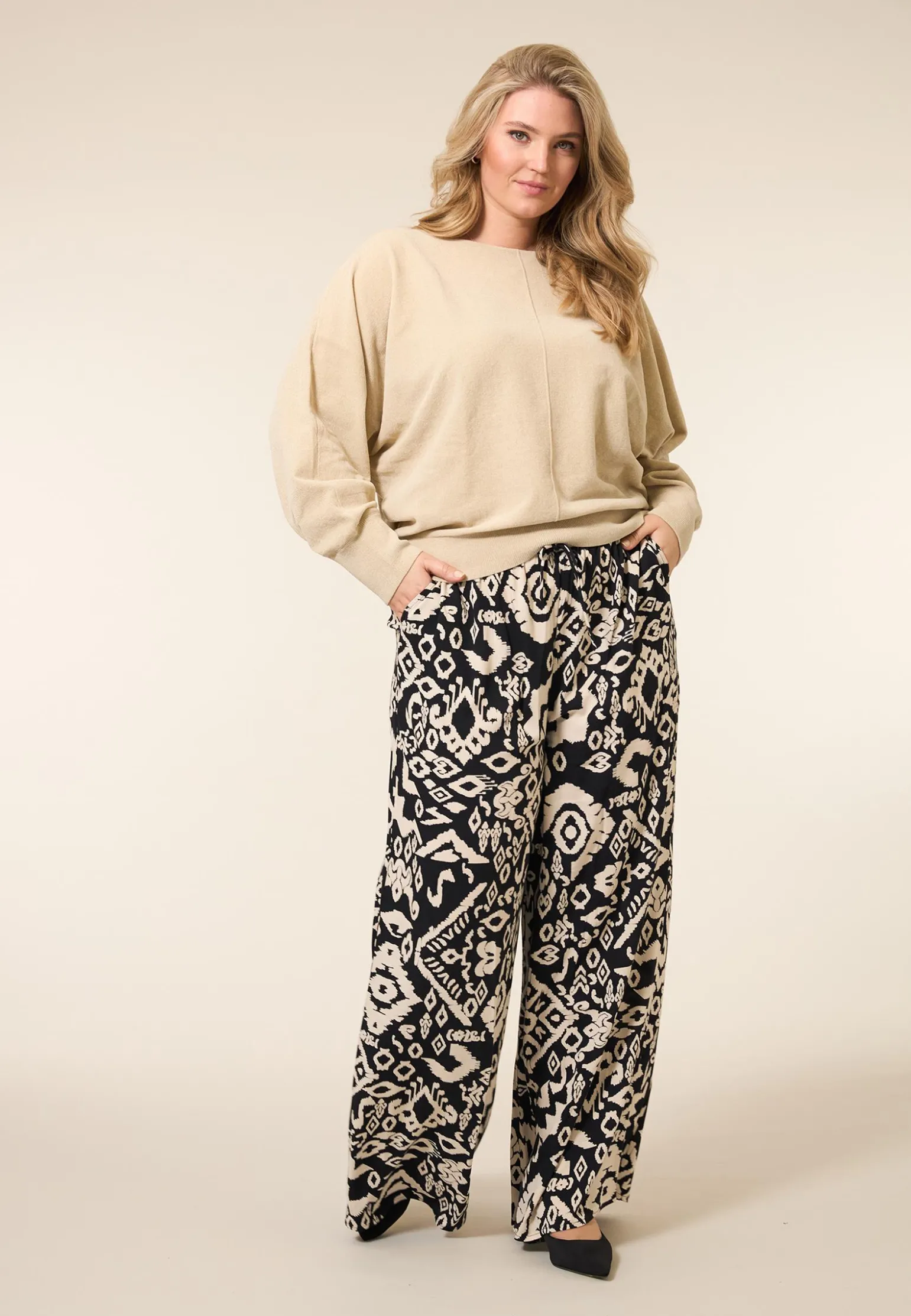 Discount Miss Etam Broek wide leg print zwart 32" Multi zwart