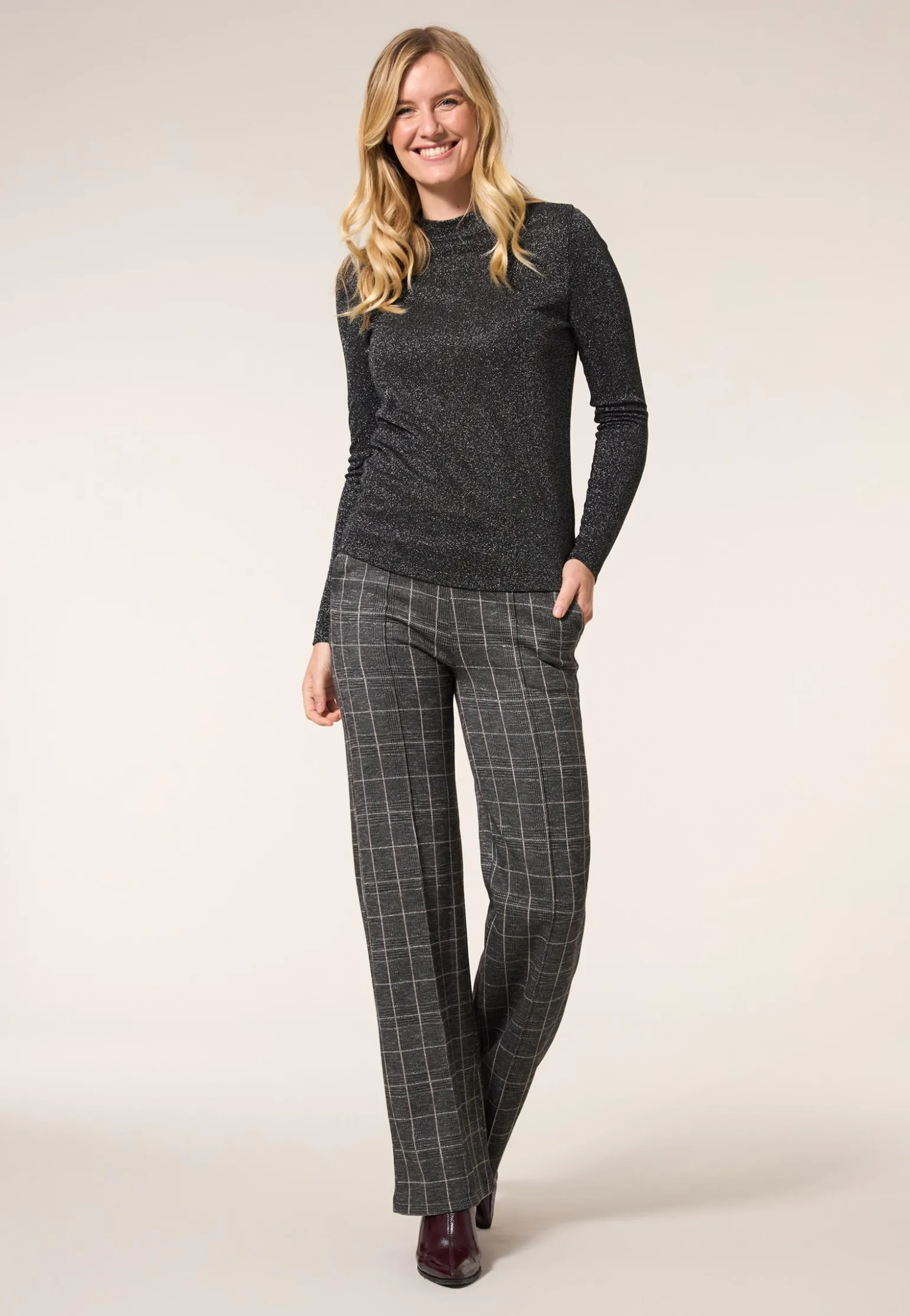 Clearance Miss Etam Broek wide leg ruit grijs 32" Multi grey