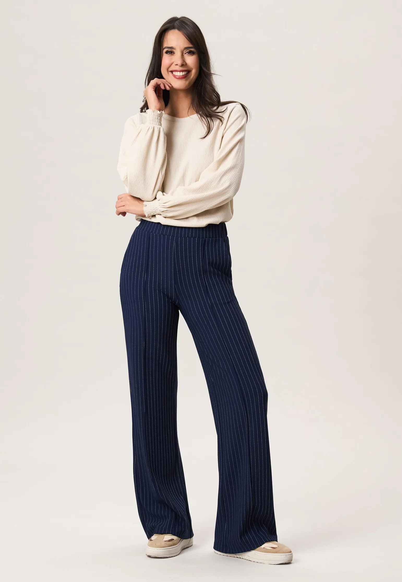 Miss Etam Broek wide leg streep blauw 32" Multi donker blue