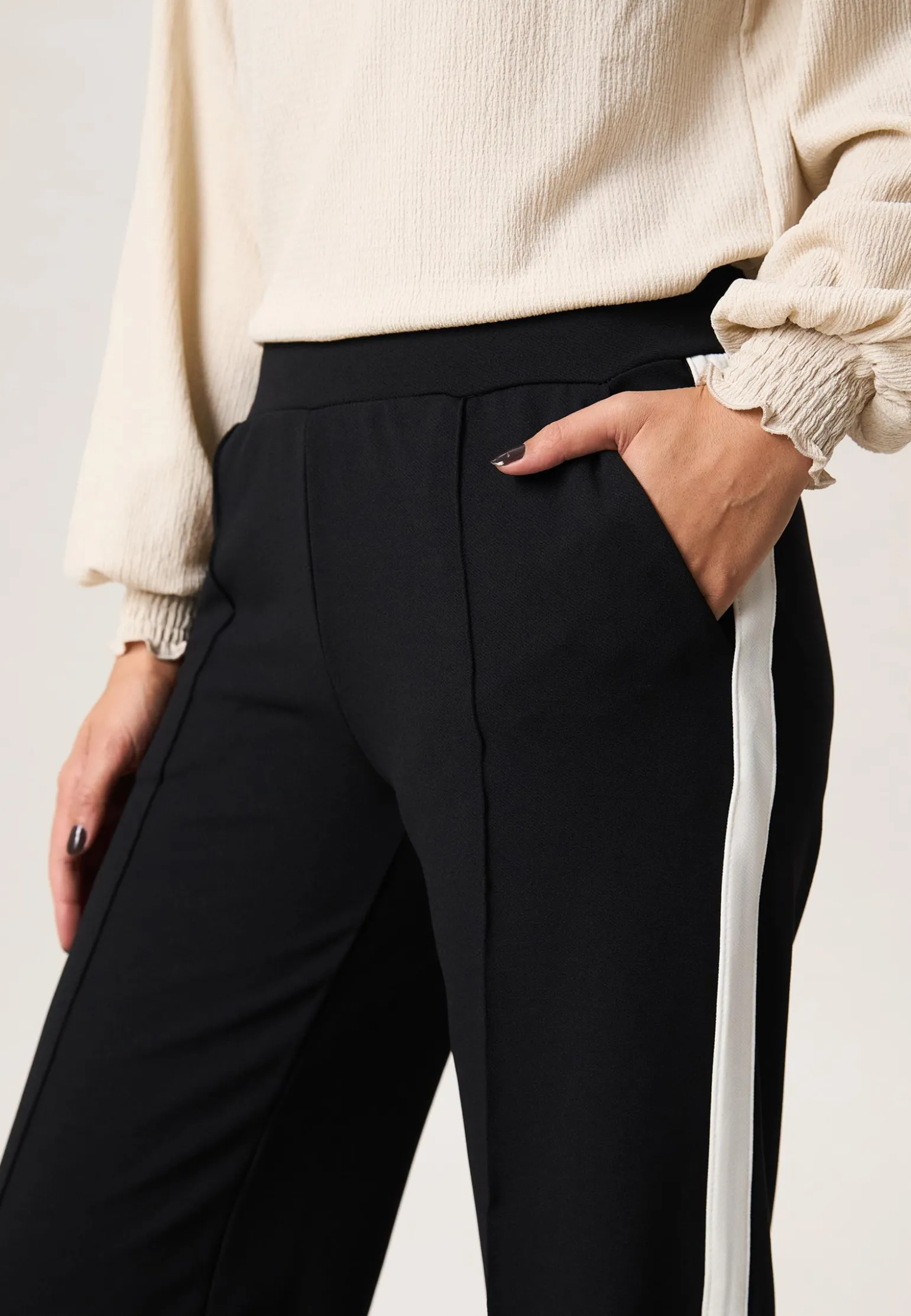 Discount Miss Etam Broek wide leg tape 32" Zwart