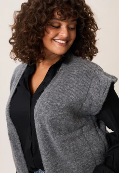 Online Miss Etam Gilet brei grijs Dark grey melange