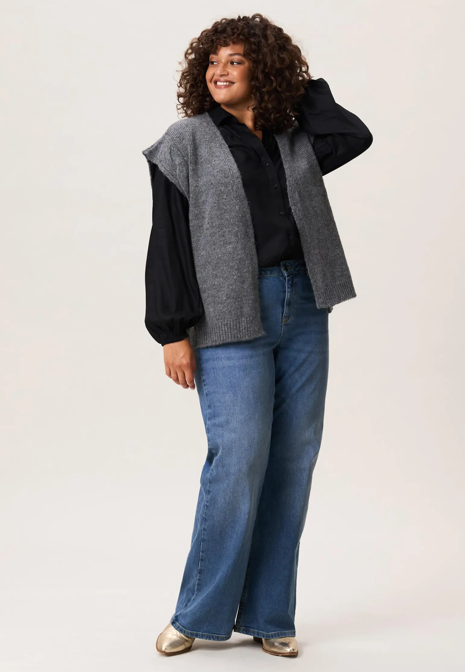 Online Miss Etam Gilet brei grijs Dark grey melange