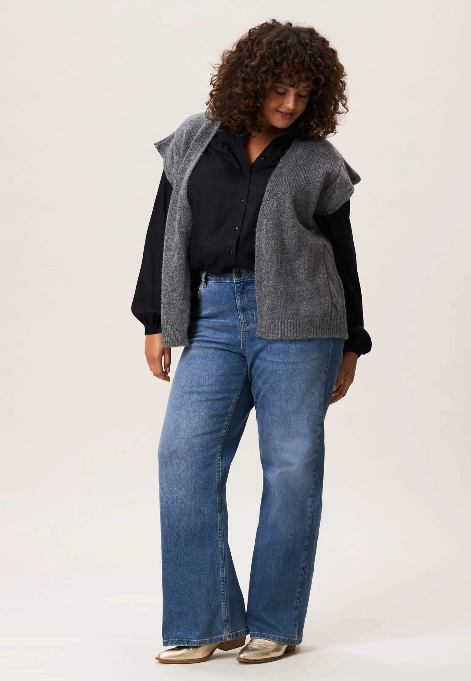 Online Miss Etam Gilet brei grijs Dark grey melange