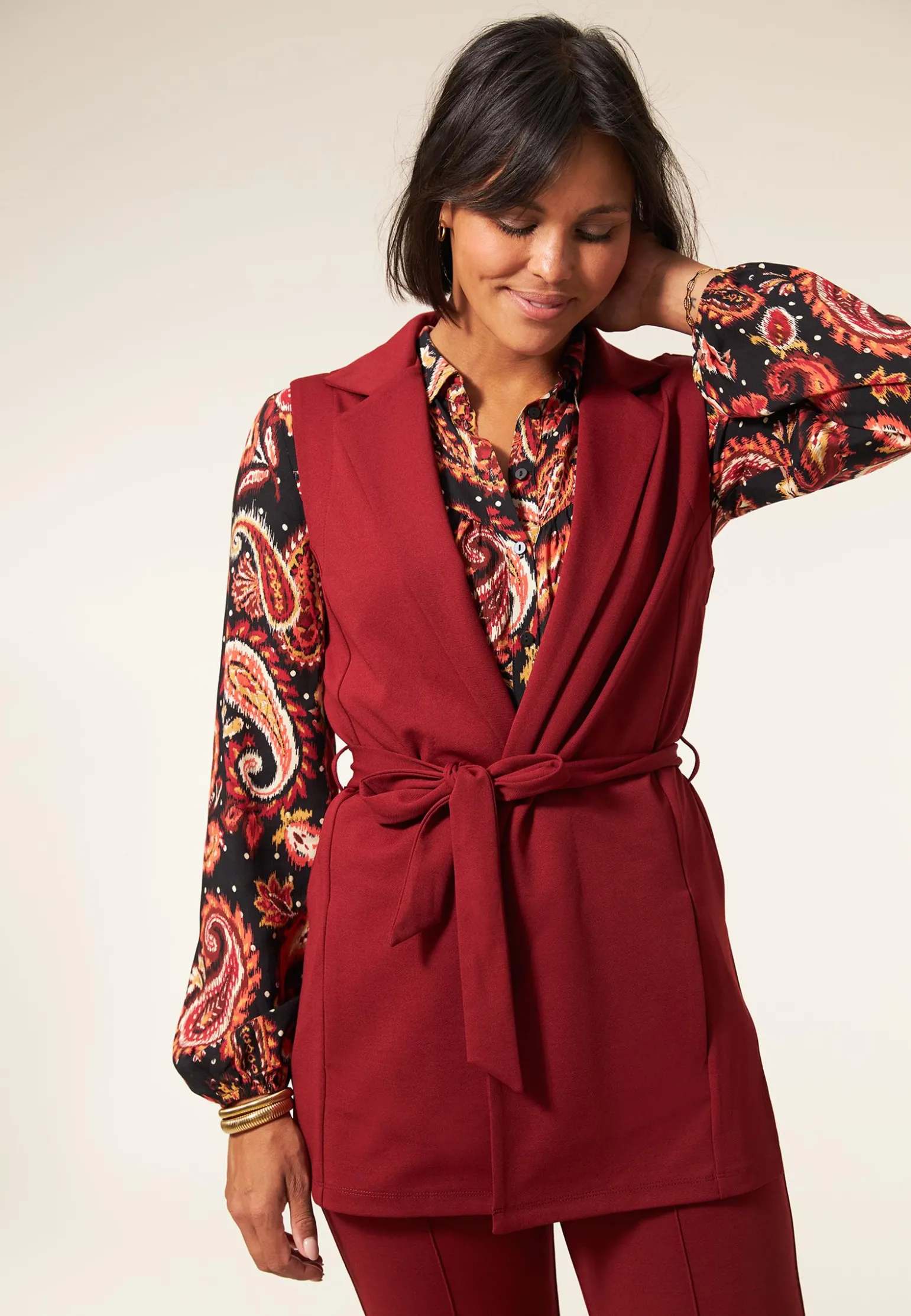 Miss Etam Gilet lang rood Dark red