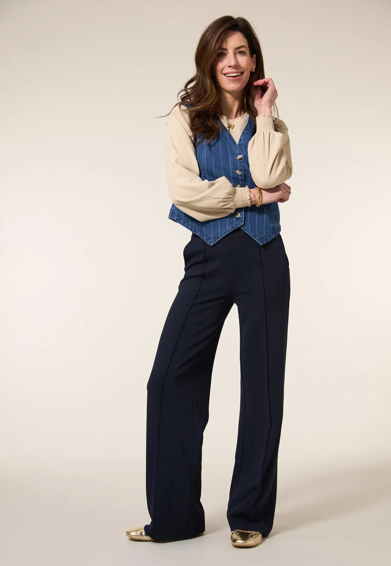 New Miss Etam Gilet streep blauw Multi denim blue