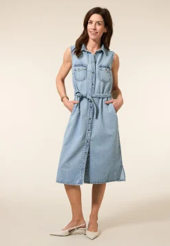Hot Miss Etam Jurk denim mouwloos blauw Bleached