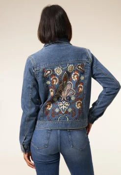 Online Miss Etam Spijkerjack borduur blauw Medium denim