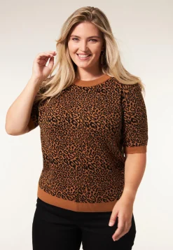 Hot Miss Etam Trui korte mouw print bruin Multi camel