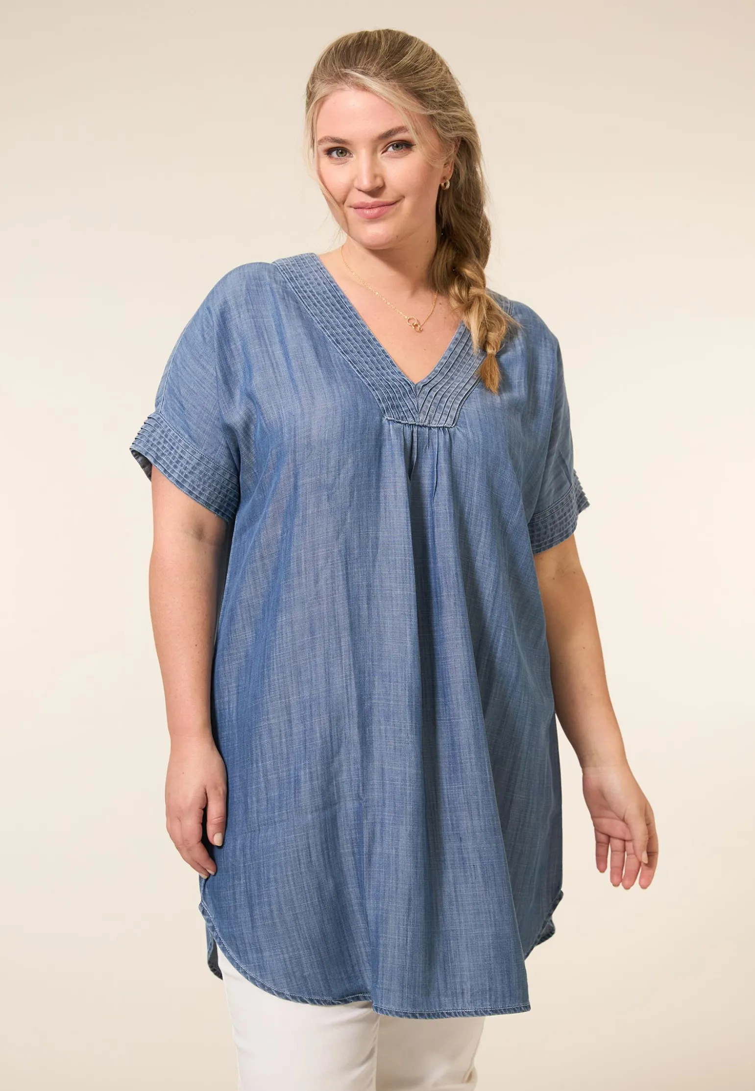 Miss Etam Tuniek tencel blauw Medium denim
