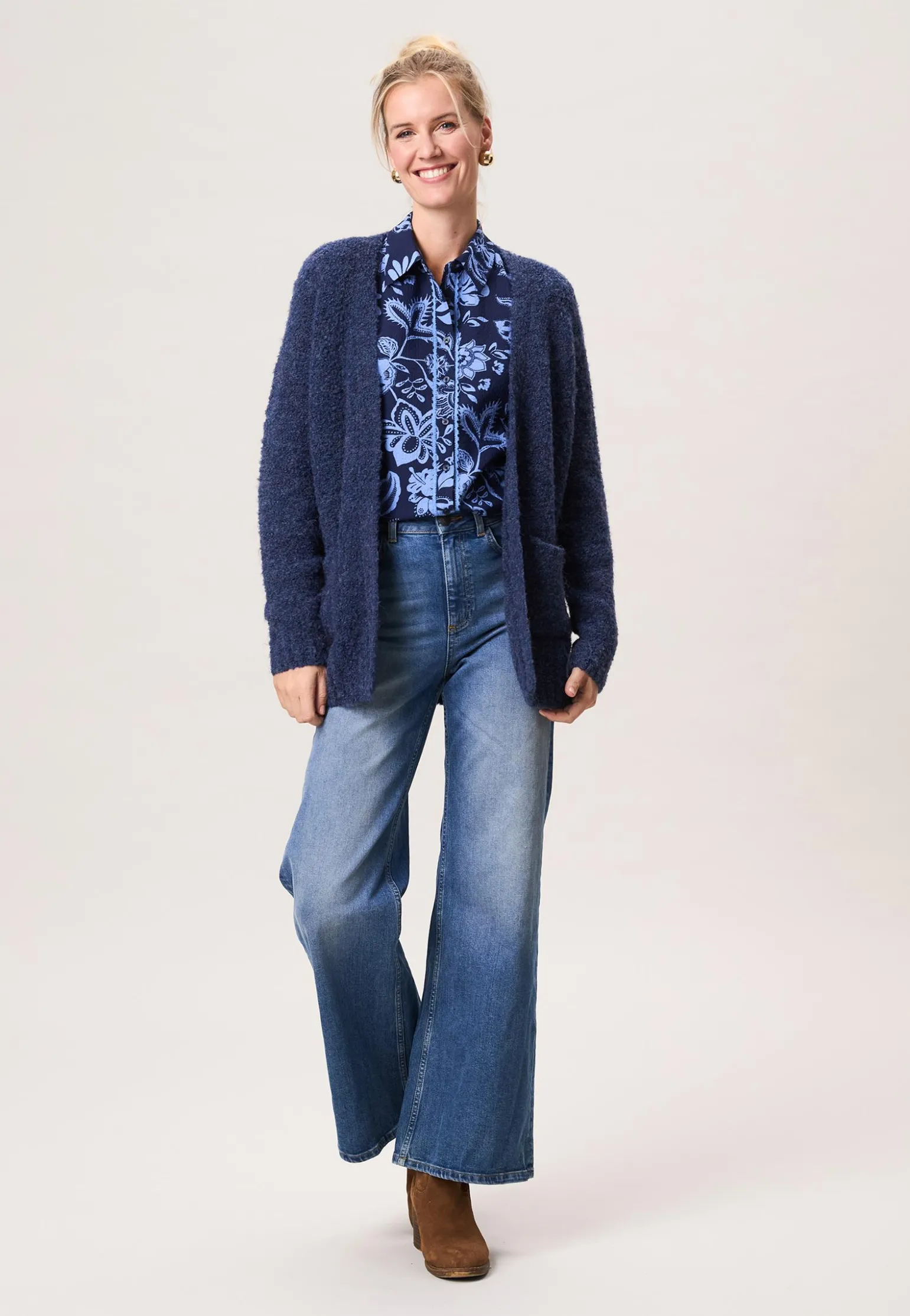 Discount Miss Etam Vest boucle blauw Stone blue melange